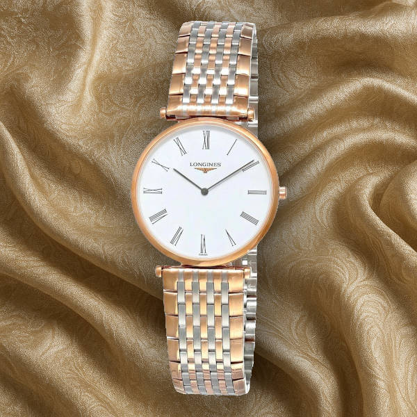 Longines La Grande Classique women’s dress watch – ultra-slim gold-tone case and minimalist dial for elegant occasions.
