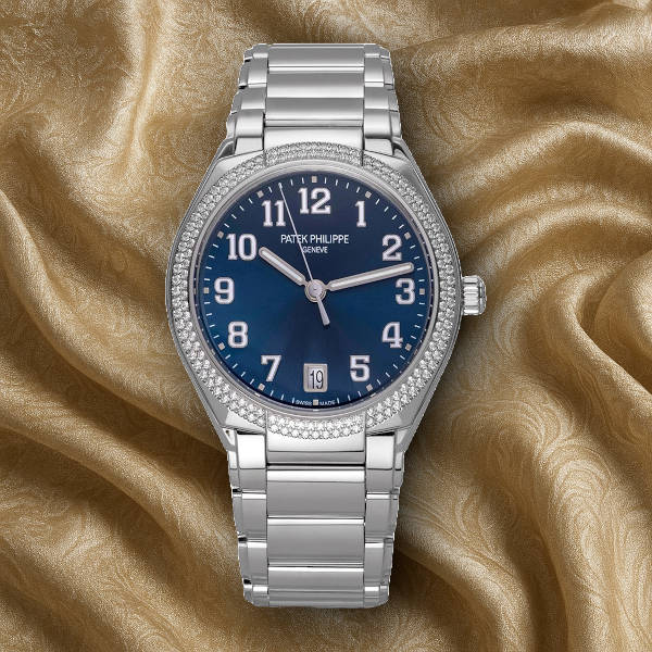 Patek Philippe Twenty~4 women’s dress watch – luxury rectangular timepiece in stainless steel and diamonds, perfect for evening wear 2025.