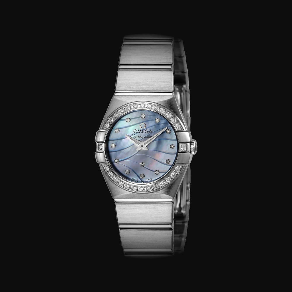 Omega Constellation women’s luxury watch with mother-of-pearl dial and signature claws design