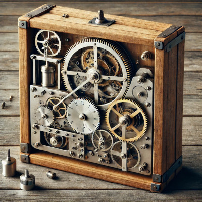Medieval friction clock from the 1200s, featuring gears and weights for early mechanical timekeeping.