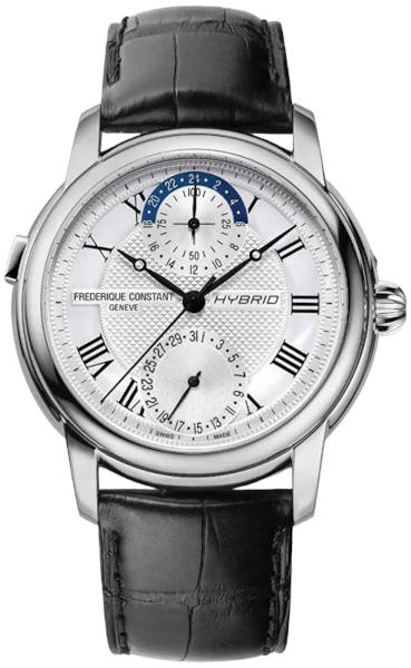 Frederique Constant Hybrid Manufacture Swiss watch with mechanical movement and smart tracking features.