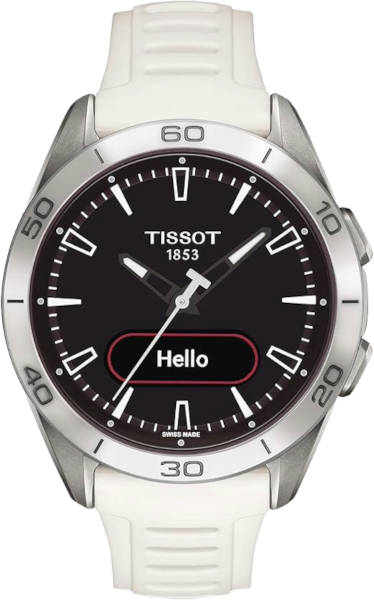 Tissot T-Touch Connect Solar hybrid watch with analog hands and integrated digital display.