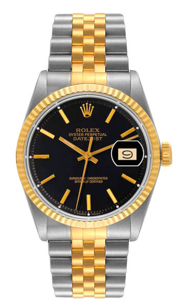 Vintage Rolex Datejust with pie-pan dial and acrylic crystal, showcasing early Datejust design