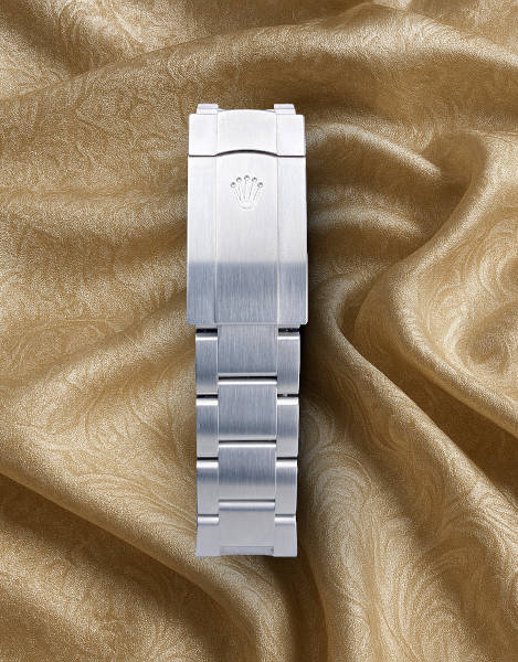 Close-up of the iconic Rolex Oyster bracelet, known for its comfort, durability, and timeless design.