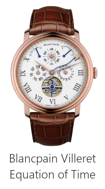 Blancpain Villeret Equation of Time luxury watch displaying solar time difference and classic calendar complications