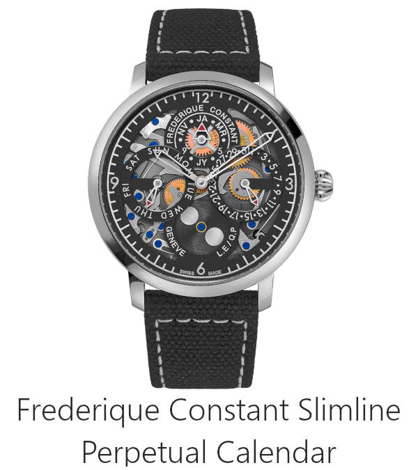 Frederique Constant Slimline Perpetual Calendar watch with moonphase and full calendar display
